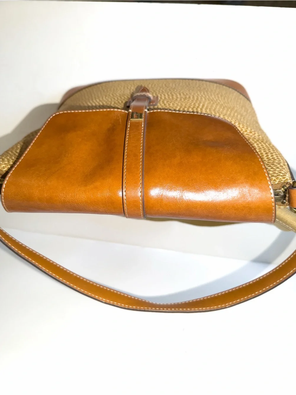 Eric Javitiz Squishee Bel Air Woven Straw Leather Trim Shoulder Bag Natural Tan